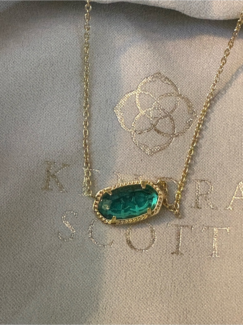 Kendra Scott Gold Necklace with London Blue Green Pendant